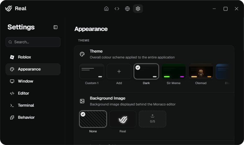 Settings screen